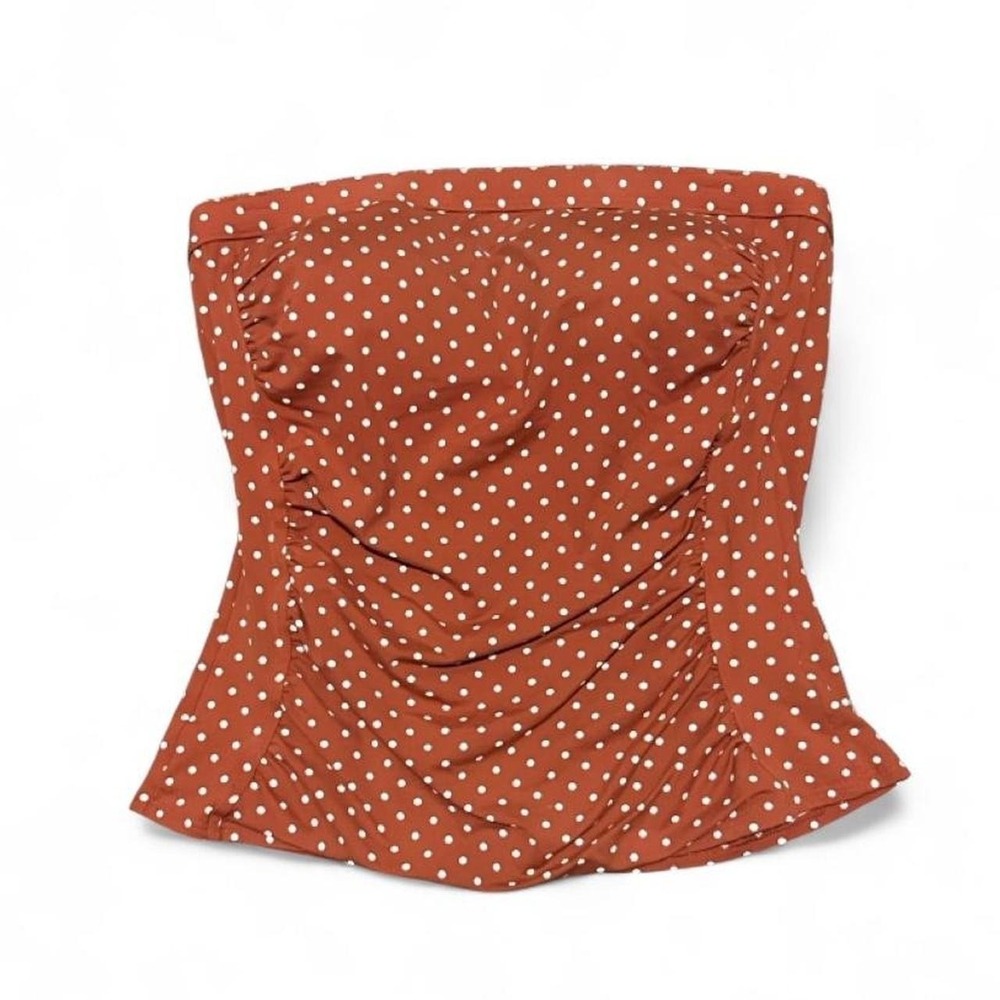 Lands' End Polka Dot Strapless Ruched Swim‎ Top Size 10 Vacation Tankini